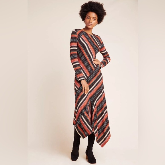Anthropologie Maeve long sleeve multi stripe knit midi dress - size Medium (M) - Picture 2 of 8